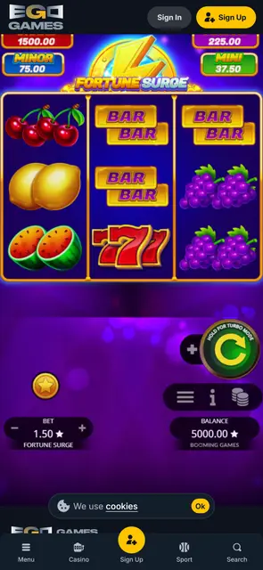EgoGames: automat Fortune Surge v demo režimu